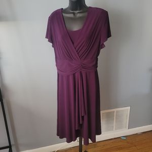 R & M Richards Dress, Purple Plum Polyester, Short Sleeve,  Size 18